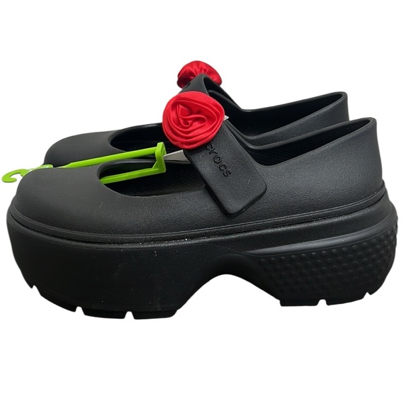 Crocs Stomp Mary Jane Woman’s Size 9 Black Rosette Platform Gothic Punk READ - Picture 1 of 14